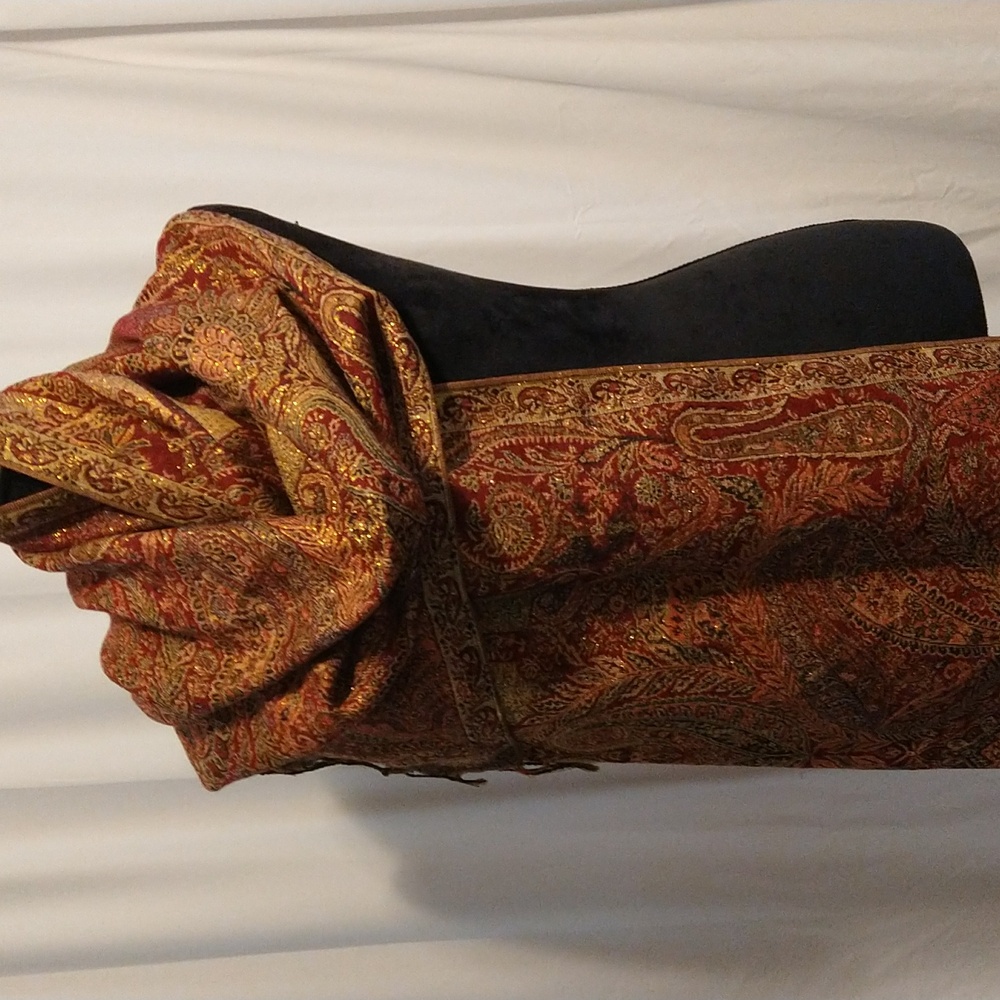 Large pashmina wrap shawl deep garnet red burgundy and gold black with f…